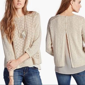 Lucky Brand Mixed Media Split Back BOHO Sweater